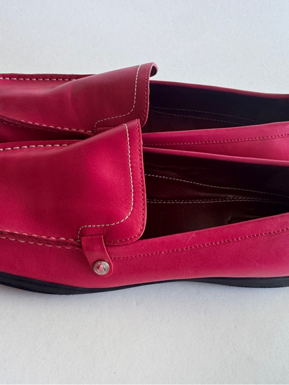 Coach Daisy Loafer Fuchsia Pink Leather Driver Flat White Stitch Size 11.5 - Picture 4 of 14
